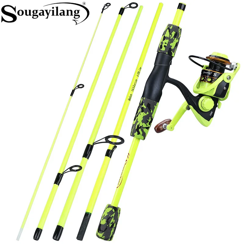 Spincast Reel - Sougayilang Tragbare 5-teilige Rot/Gelbe Angelrute Combo